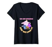 Mujer Gráfico Divertido y Lindo de Monstruo de We Are Strange and We Love It Camiseta Cuello V