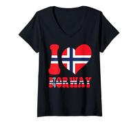 Mujer Gráfico en Forma de corazón con la Bandera de «I Love Norway Proud to Be» de Noruega Camiseta Cuello V