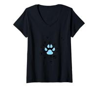 Mujer Gráfico estético Huellas de Perro Azul Claro con Garras Camiseta Cuello V