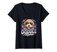 Mujer Gráfico Floral Doodle Mama Cute Dog Mom Camiseta Cuello V