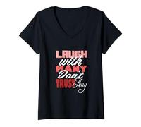 Mujer Gráfico Granate Rojo Borgoña Laugh But Don't Trust Burgundy Camiseta Cuello V