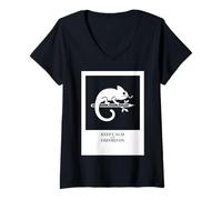 Mujer Gráfico humorístico Keep Calm Oxford On Chameleon Study Camiseta Cuello V