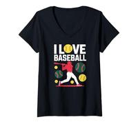Mujer Gráfico I Love Baseball Enthusiast Camiseta Cuello V