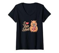 Mujer Gráfico Infantil con Texto «I Love School Cute Capybara» Camiseta Cuello V