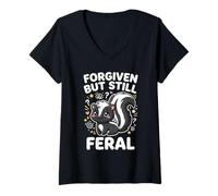 Mujer Gráfico Kawaii de Forgiven But Still Feral Sweet Skunk Camiseta Cuello V