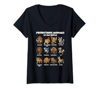 Mujer Gráfico Lindo De Animales Prehistóricos del Mundo Kawaii Camiseta Cuello V