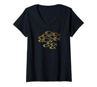 Mujer Gráfico Lineal De Banco De Peces Amarillo Camiseta Cuello V