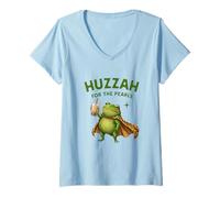 Mujer Gráfico Medieval irónico de Huzzah For The Pearls Frog Boba Tea Camiseta Cuello V