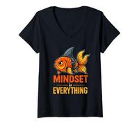 Mujer Gráfico Mindset is Everything: pez con Aleta de tiburón Camiseta Cuello V