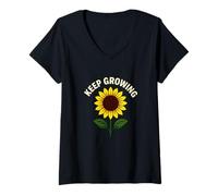 Mujer Gráfico Motivacional de Girasol Sigue creciendo Cita Camiseta Cuello V