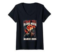 Mujer Gráfico Retro de I Saw The Blood Moon 2026 Howling Wolves Camiseta Cuello V