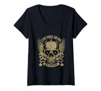 Mujer Gráfico Retro de la Naturaleza de New Hampshire Live Free or Die Camiseta Cuello V