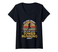 Mujer Gráfico Retro de los 80 con una Divertida Cita de Tower Runner para Correr Camiseta Cuello V