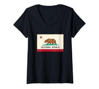 Mujer Gráfico Retro del Oso Golden State Bear de la República de California Camiseta Cuello V