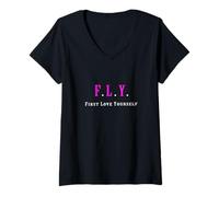Mujer Gráfico Rosa First Love Yourself en Color Rosa Camiseta Cuello V