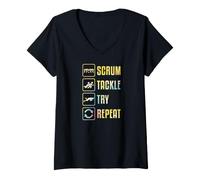 Mujer Gráfico Simple de Rugby Scrum Tackle Try Repeat Camiseta Cuello V