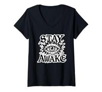 Mujer Gráfico Stay Awake Gothic Eye Lightning Camiseta Cuello V