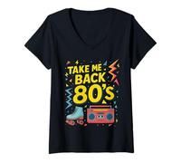 Mujer Gráfico Take Me Back to the 80's Sweet Memories Camiseta Cuello V