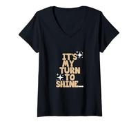 Mujer Gráfico Tan Color My Turn To Shine Tan Camiseta Cuello V