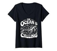 Mujer Gráfico The Ocean is Calling Sea Turtle Adventure Camiseta Cuello V