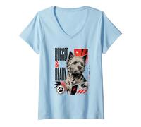 Mujer Gráfico Urbano de Perro Cairn Terrier Rugged Ready Camiseta Cuello V