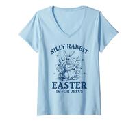 Mujer Gráfico Vintage con Humor Retro de Silly Rabbit Easter is for Jesus Camiseta Cuello V