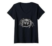 Mujer Gráfico Vintage de araña Saltando de Ojos Grandes Camiseta Cuello V