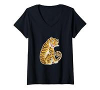 Mujer Gráfico Vintage de Arte Popular Coreano de Minhwa Tiger Camiseta Cuello V