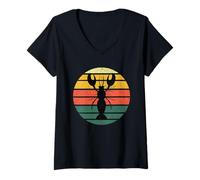 Mujer Gráfico Vintage de Langosta de Maine, Estilo Retro, Puesta de Sol y Costa Camiseta Cuello V