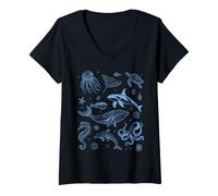 Mujer Gráfico vintage de los años 90 de Ocean Life Sea Aesthetic Dolphin Beach Camiseta Cuello V