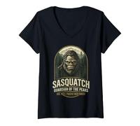 Mujer Gráfico Vintage del noroeste del Pacífico de Sasquatch Guardian Peaks Camiseta Cuello V