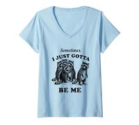 Mujer Gráfico Vintage Divertido de Mapache a Veces I Just Gotta Be Me Camiseta Cuello V