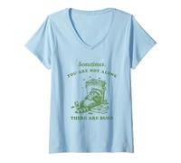 Mujer Gráfico Vintage Divertido de Mapache con Texto en inglés You Are Not Alone There Bugs Camiseta Cuello V