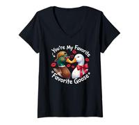 Mujer Gráfico «You'Re My One Goose Duck Couple Valentine Love» Camiseta Cuello V