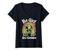 Mujer Gráficos Divertidos del Orgullo Gay con Ranas Do Crime Camiseta Cuello V