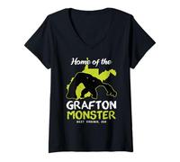 Mujer Grafton Monster West Virginia Estado América Criptido Camiseta Cuello V