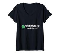 Mujer Grafton Street Shamrock Souvenir Dublín Irlanda Camiseta Cuello V