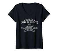 Mujer Gramática Tiempo Broma Pasado Presente Futuro Juego de Palabras Humor Camiseta Cuello V