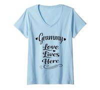 Mujer Grammy Love Lives Here - Familia Orgullosa Nietos Abuela Camiseta Cuello V