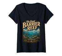Mujer Gran Barrera de Coral Australia Vintage Coral Reef Travel Camiseta Cuello V