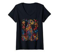 Mujer Gran danés Flores Patrón Floral Perro Amante Camiseta Cuello V