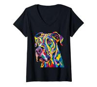 Mujer Gran Danés Geométrico Pop Art Primer Plano Retrato Cara De Cach Camiseta Cuello V