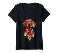 Mujer Gran danés Otoño Hojas Otoño Naturaleza Amante Camiseta Cuello V