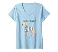 Mujer Gran danés Perro Amante Acogedor corazón Mascota Perro gráfico Camiseta Cuello V