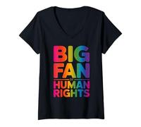 Mujer Gran fanático del Orgullo de los Derechos Humanos Rainbow Camiseta Cuello V
