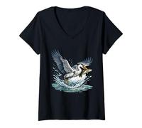 Mujer Gran Garza Azul Captura de Peces Humedales Vida Silvestre Camiseta Cuello V
