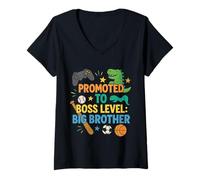 Mujer Gran Hermano ascendido a diseño de dinosaurio de nivel jefe Camiseta Cuello V