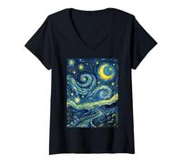 Mujer Gran Muralla China Noche Estrellada Historia del Arte Presente Camiseta Cuello V