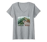 Mujer Gran Muralla de China Antiguo Monumento de Asia Souvenir Camiseta Cuello V