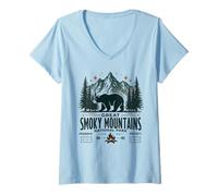 Mujer Gran Parque Montañas Humeantes Oso Aventura de Camiseta Cuello V